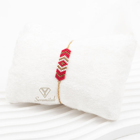 Odak – Merkez Motifli Miyuki Bileklik | Kırmızı