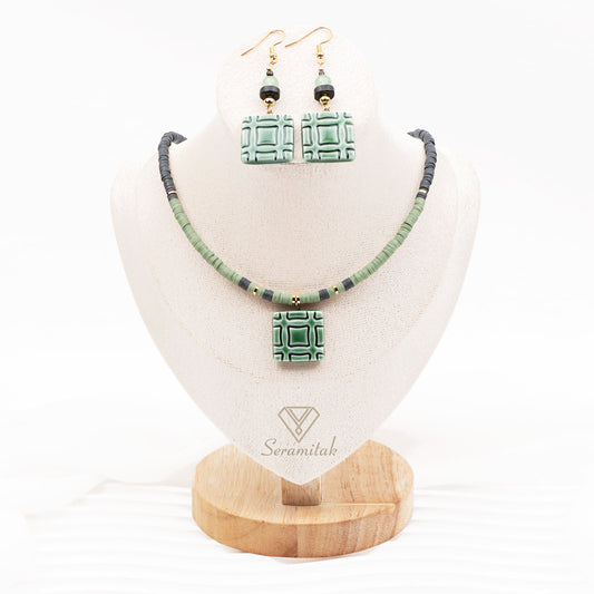 Yeşil Denge – Seramik Kolye & Küpe Seti