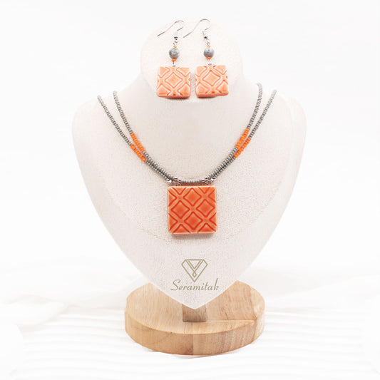 Nexa – Seramik Kolye & Küpe Seti | Turuncu