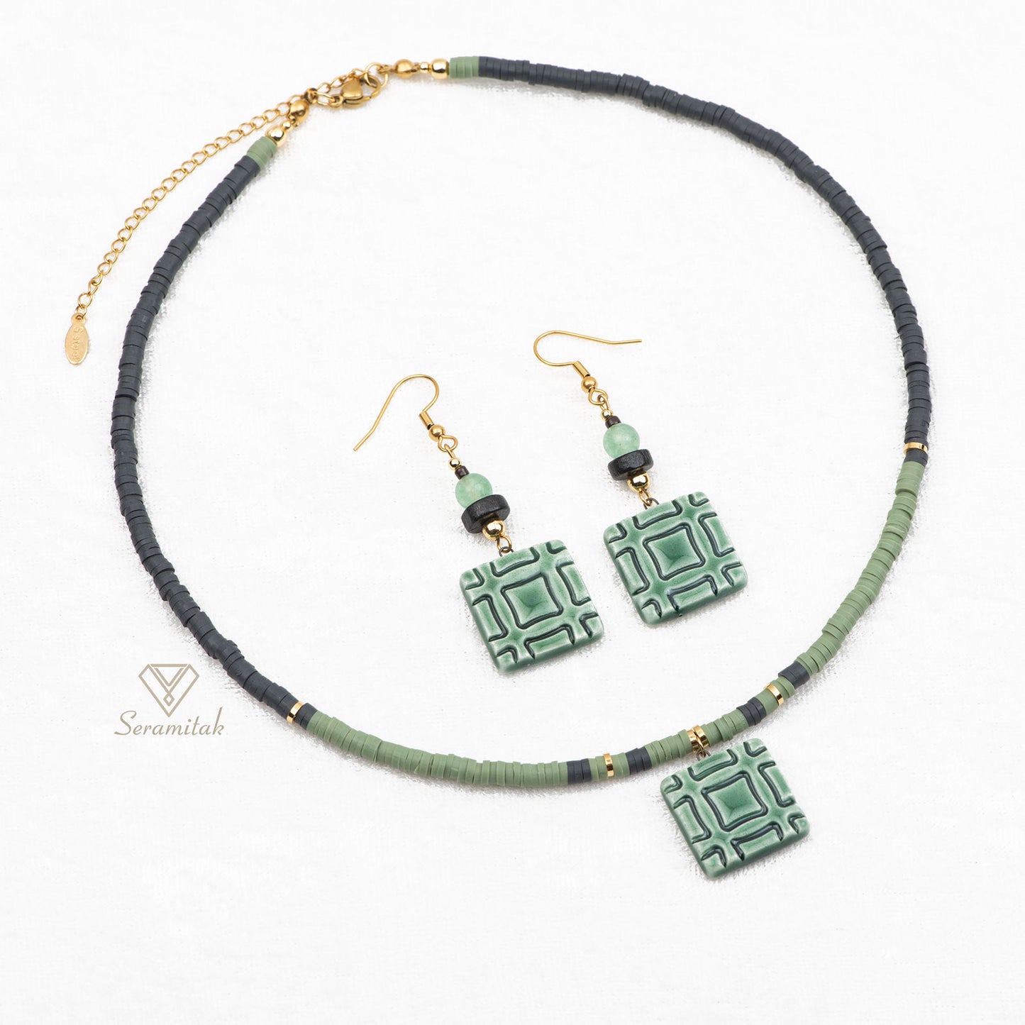 Yeşil Denge – Seramik Kolye & Küpe Seti