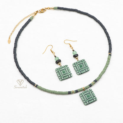 Yeşil Denge – Seramik Kolye & Küpe Seti