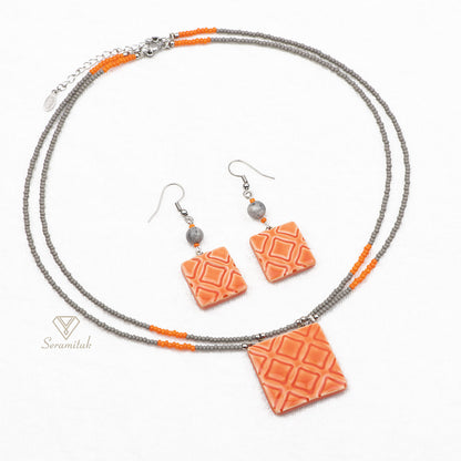 Nexa – Seramik Kolye & Küpe Seti | Turuncu